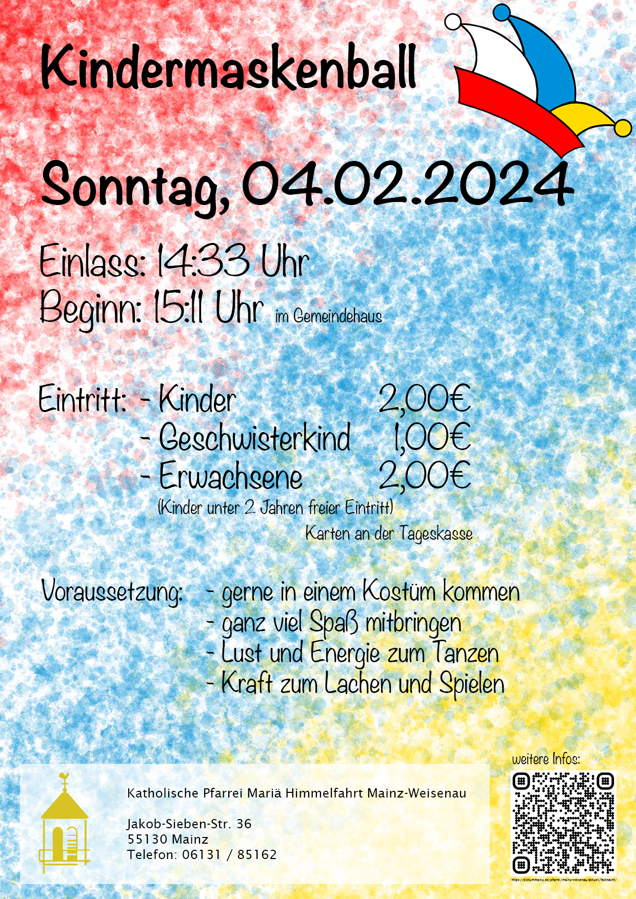 Plakat Kindermaskenball 2024 (c) Pfarrei Mariä Himmelfahrt Mainz Weisenau