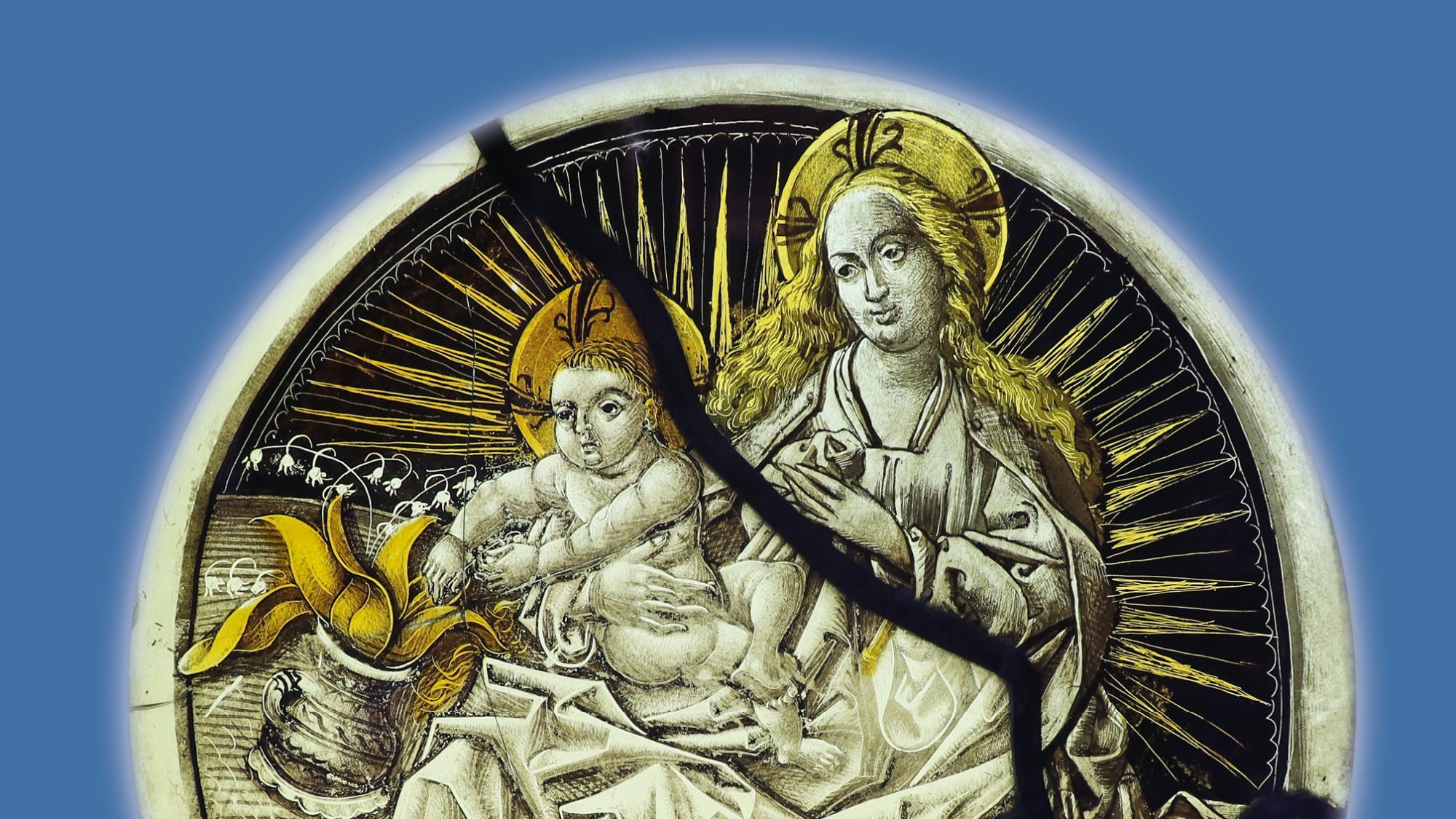 Glasmedaillon Maria mit Jesuskind ohne Beschriftung