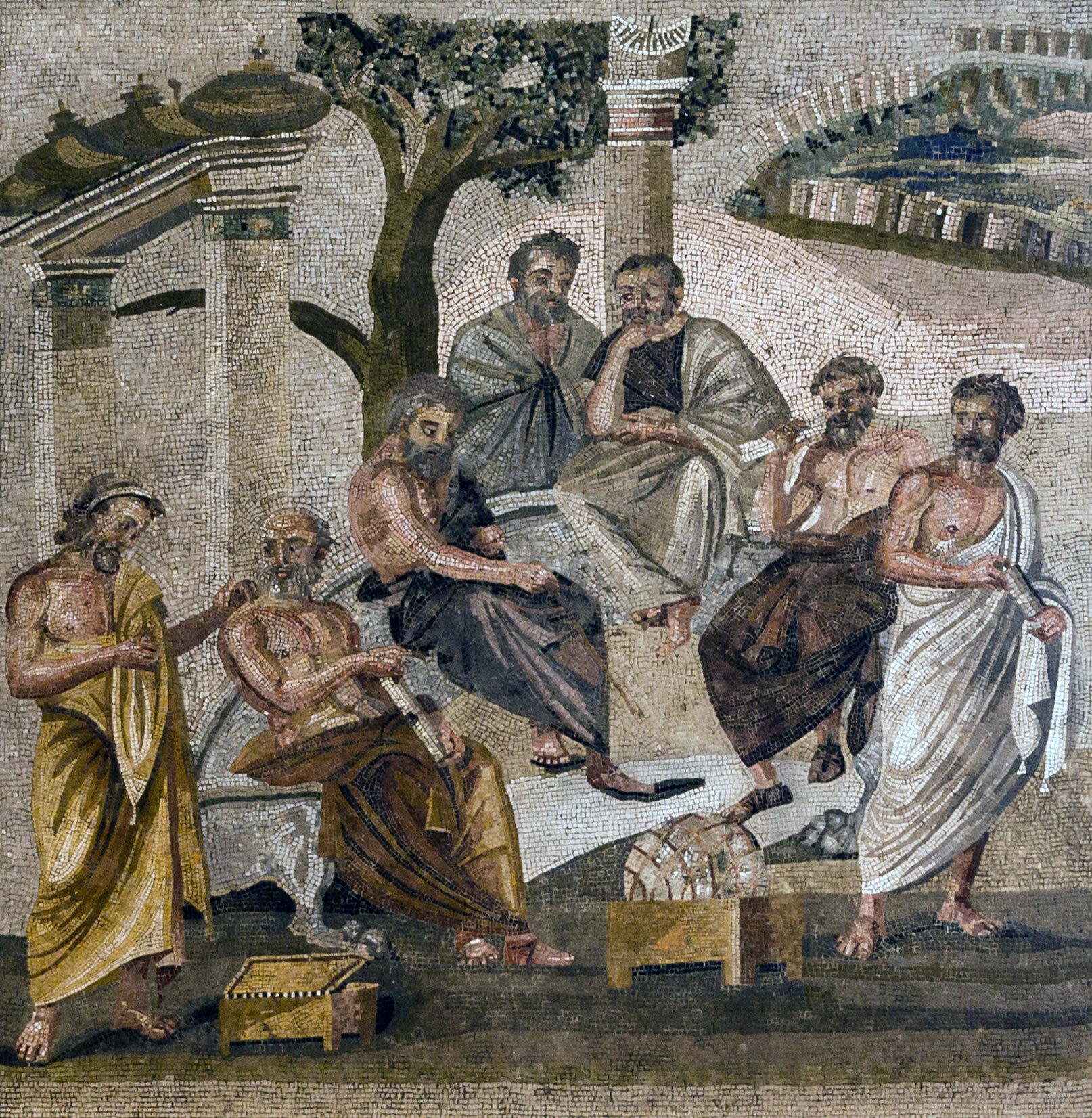 Platons Akademie, Mosaikfußboden in Pompeji, 1. Jahrhundert n. Chr. (c) Wikipedia