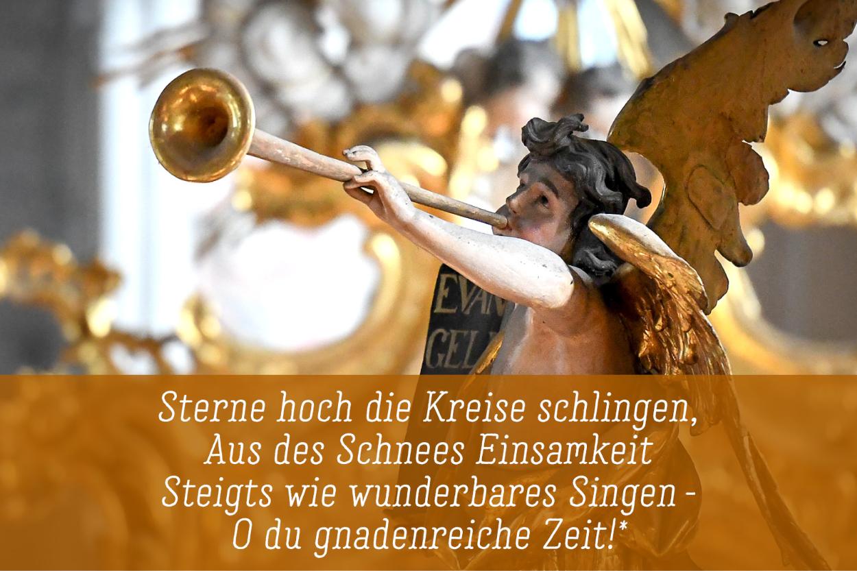 Engel in St. Peter, Mainz | Vers aus „Weihnachten“ von Joseph von Eichendorff