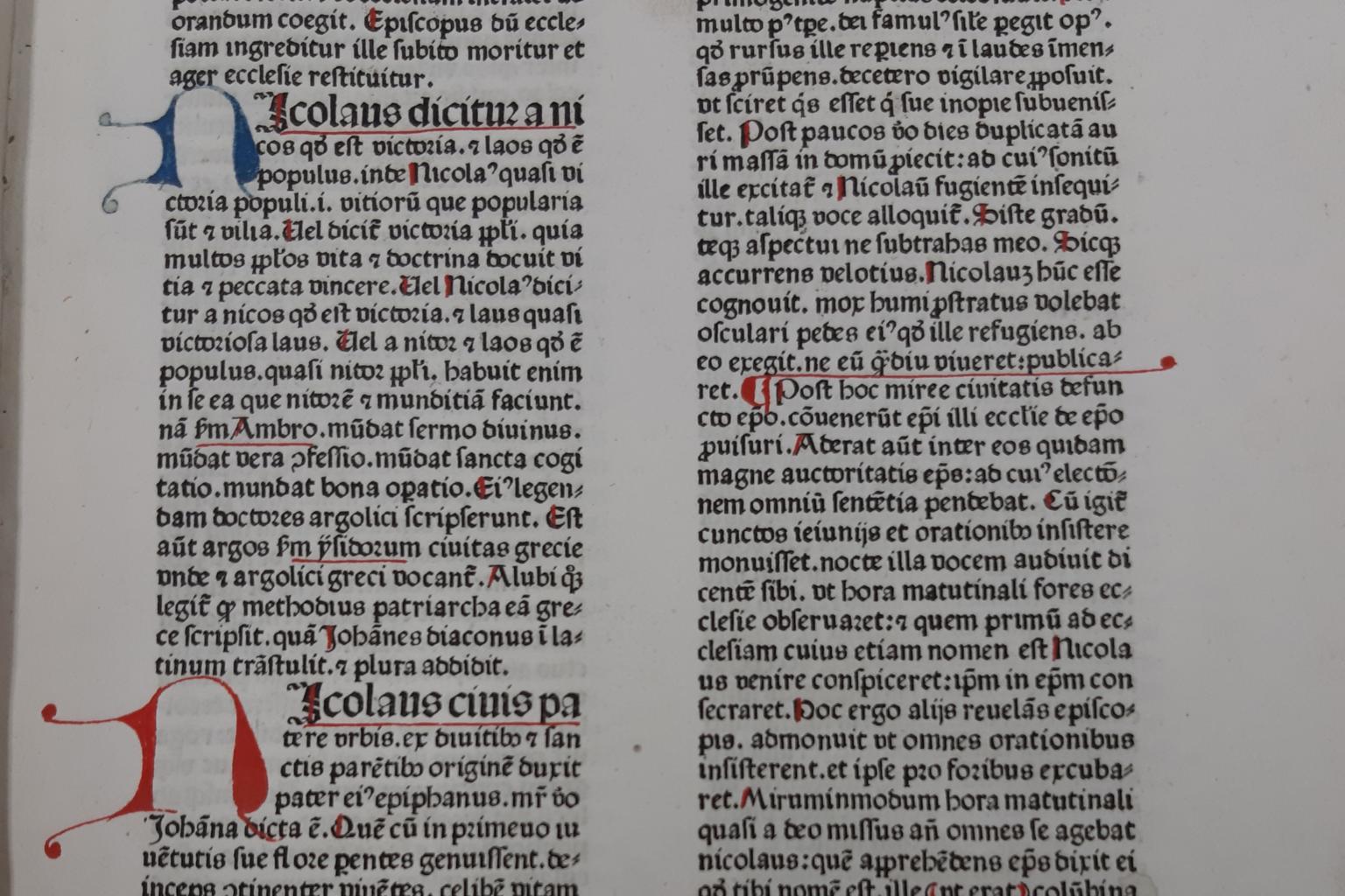 Abschnitt über den hl. Nikolaus aus: Jacobus a Voragine, Legenda aurea, Nürnberg 1478 (Martinus-Bibliothek) (c) Martinus-Bibliothek