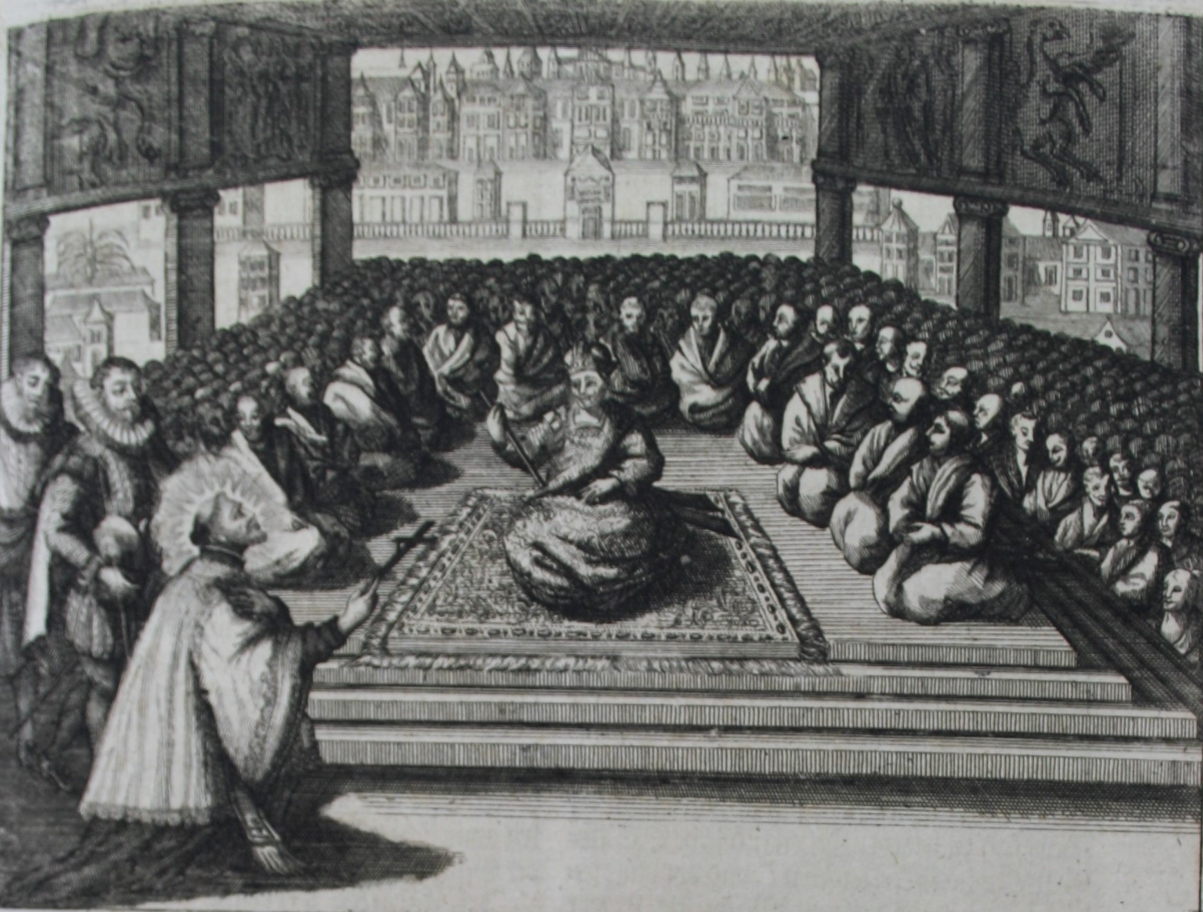 Ankunft der Portugiesen aus Cornelius Hazart, Kirchengeschichte Wien 1678 (Martinus-Bibliothek E/927,1) (c) Martinus-Bibliothek