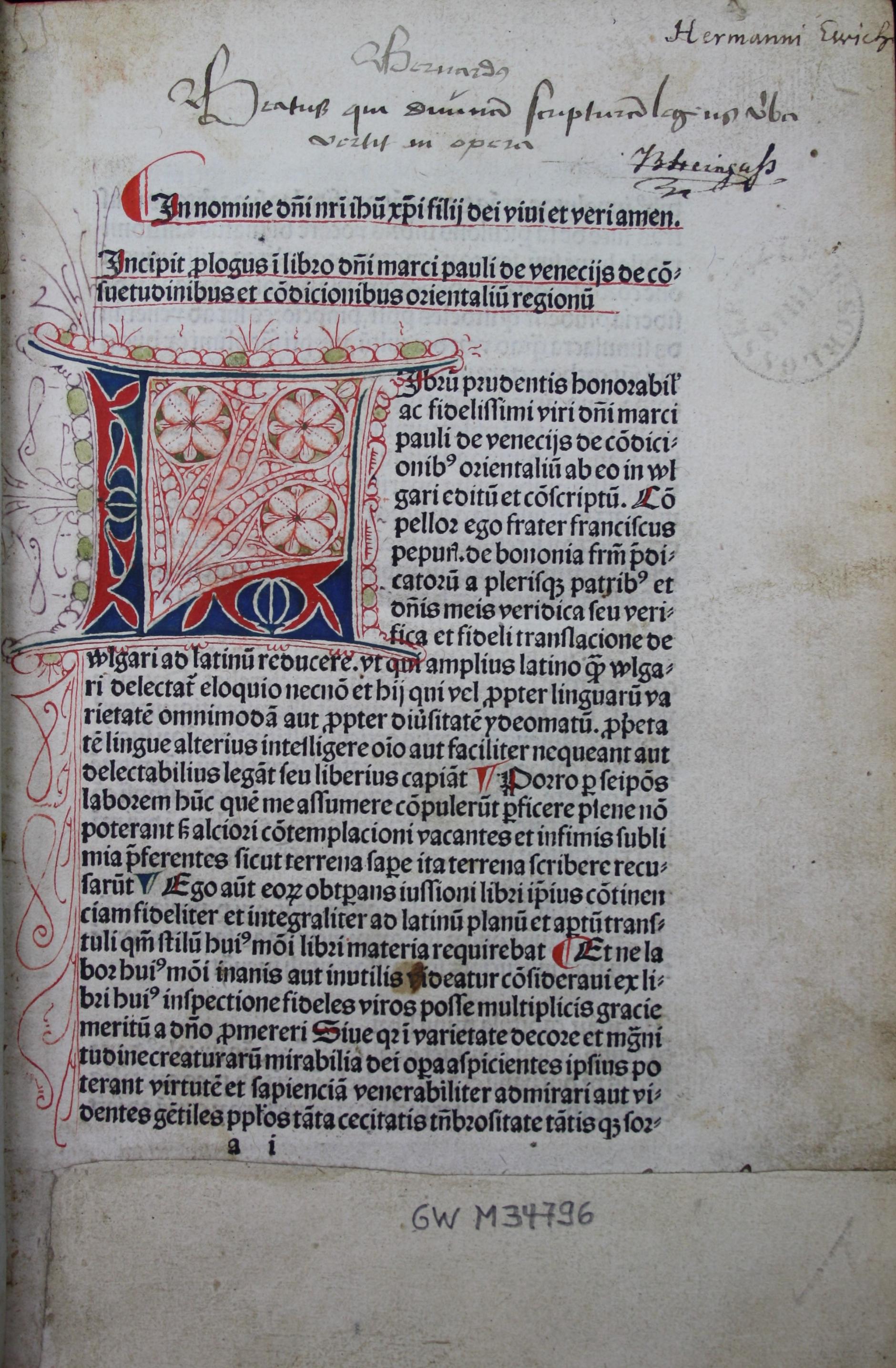 Marco Polo, Buch der Wunder (lat.) Gouda 1483/84 (Martinus-Bibliothek Mainz, Inc 771) (c) Martinus-Bibliothek