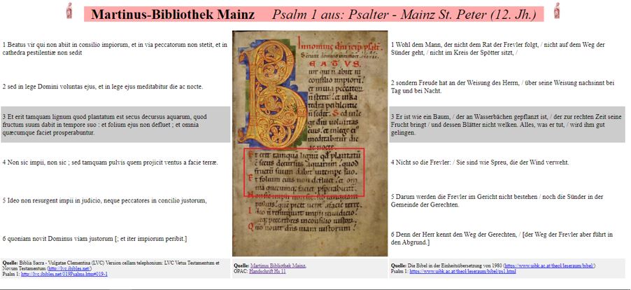 Verknüpfung von Text- und Bildausschnitt und Verlinkung mit Textquellen und Katalogisat (c) Martinus-Bibliothek