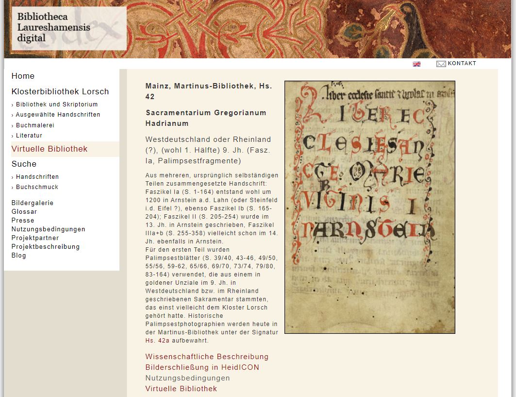 Startseite zum Volltextdigitalisat der Handschrift Hs 42 Sammelhandschrift Kloster Arnstein (c) Martinus-Bibliothek