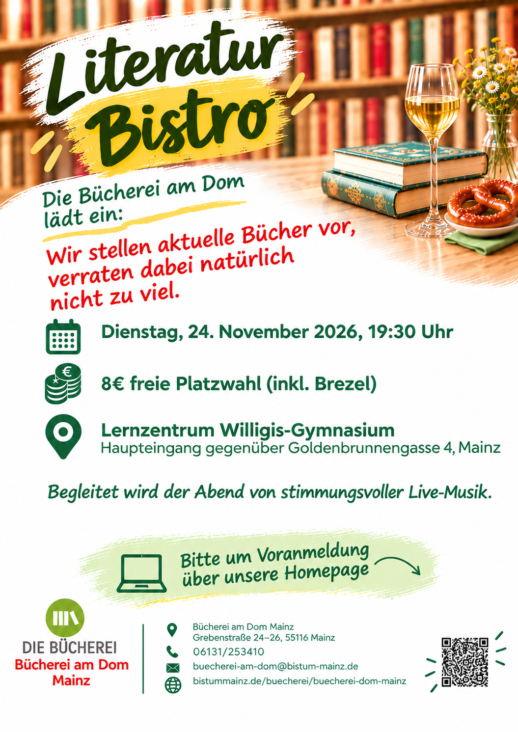 Flyer LiteraturBistro (c) Bücherei am Dom Mainz / mit KI generiert