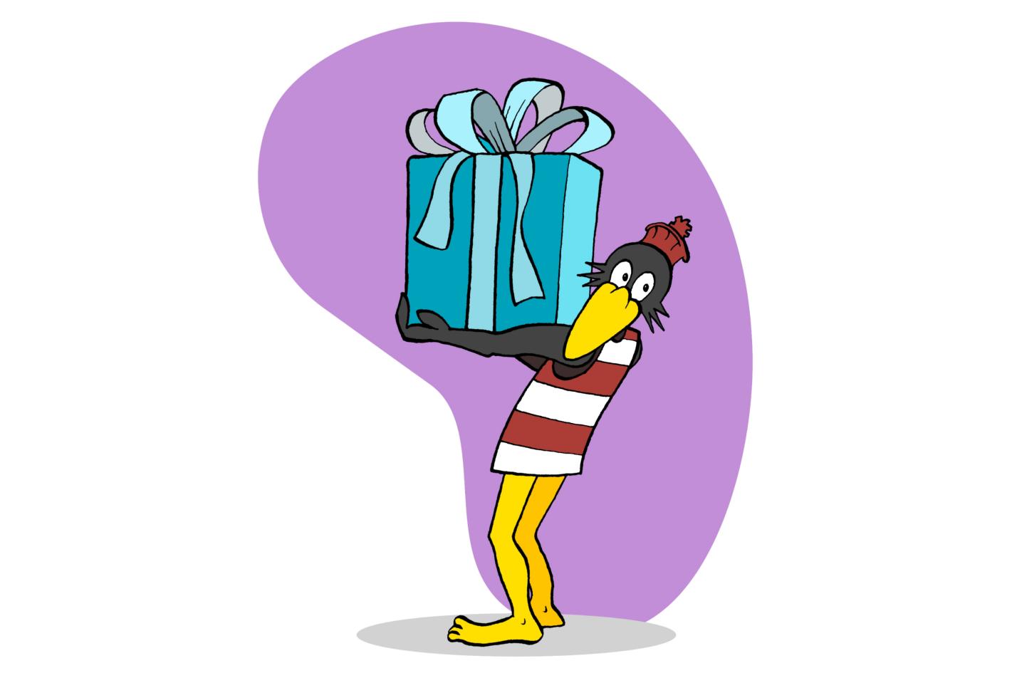 Fridolin mit Geschenk