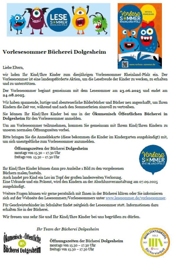 Elterninfo Vorlesesommer 2025 (c) Bücherei Dolgesheim