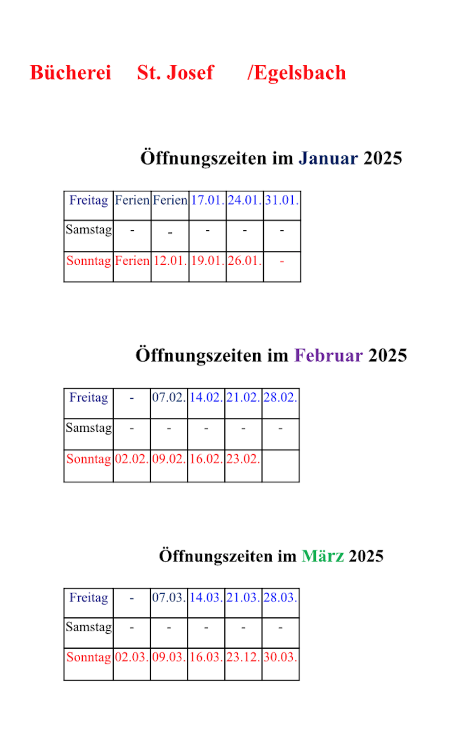 Öffnungszeiten Jan-März 2025 (c) C. Gerleit