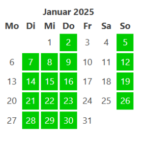 Öffnungstage im Januar 2025 (c) buecherei