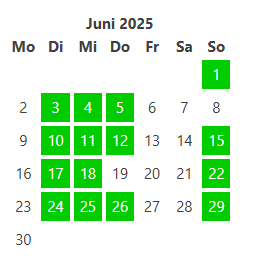 Öffnungszeiten im Juni 2025