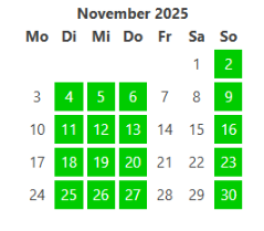Öffnungstage im November 2025 (c) Bücherei Einhausen