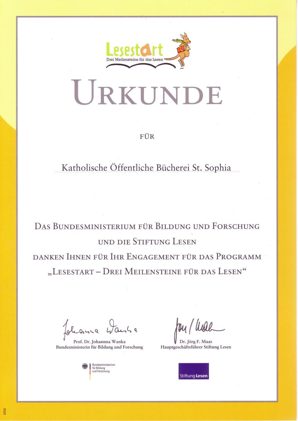Lesestart-Urkunde