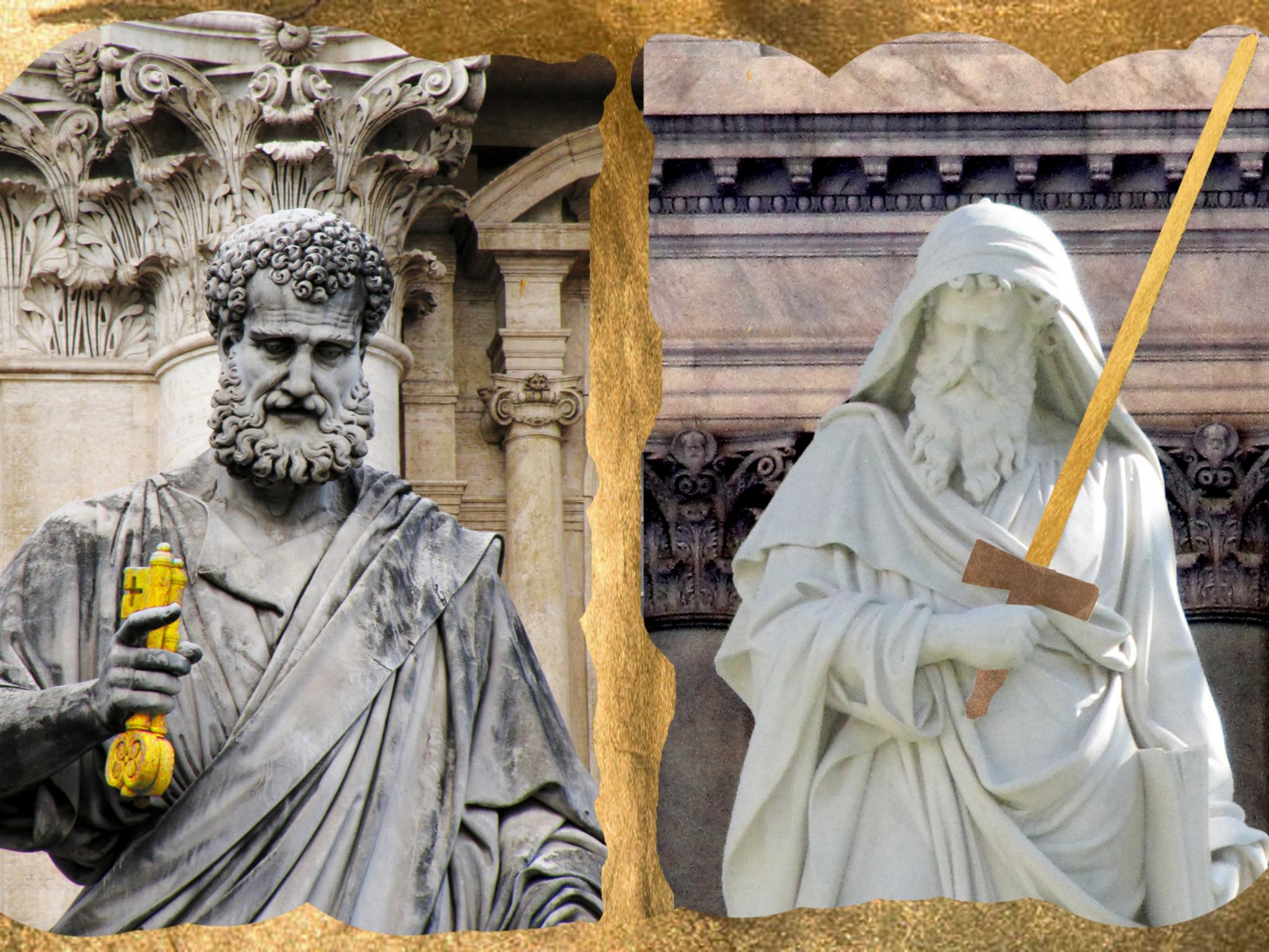 Petrus und Paulus als zwei Statuen