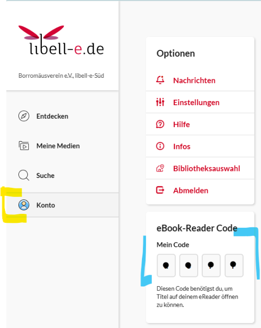 onleihe3 eBook-Reader-Code (blau markiert) (c) Bücherei St. Sophia Erbach