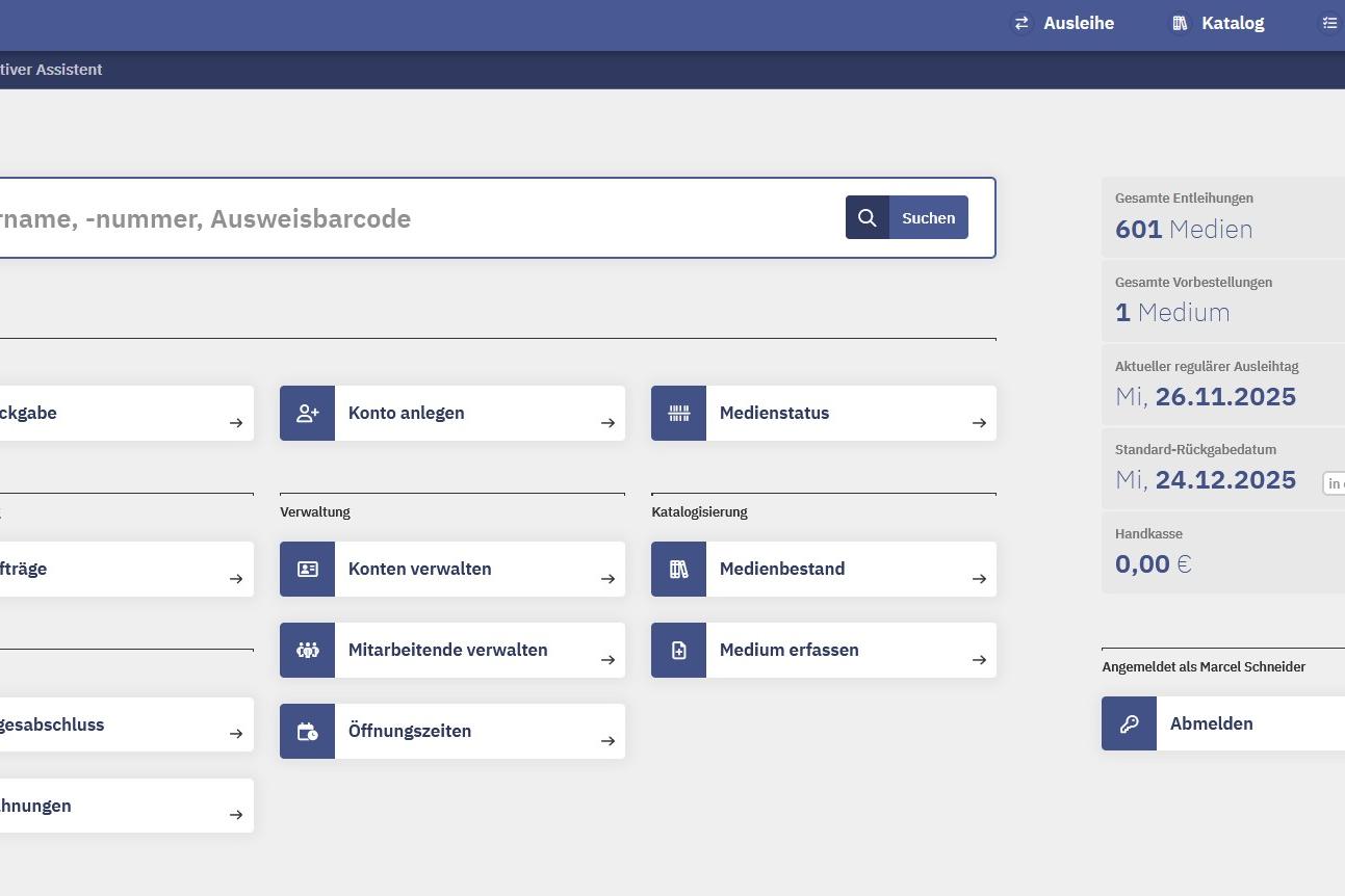 Startoberfläche der Bibliothekssoftware BVS Minerva