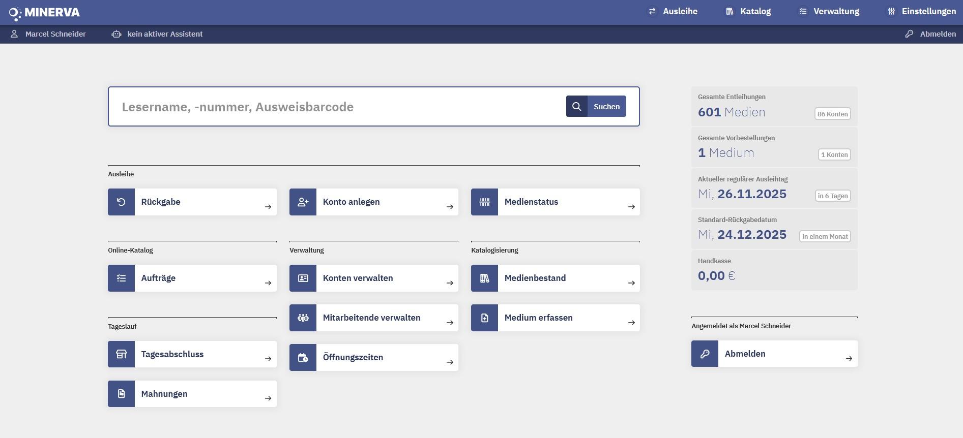 Startoberfläche der Bibliothekssoftware BVS Minerva (c) IBTC
