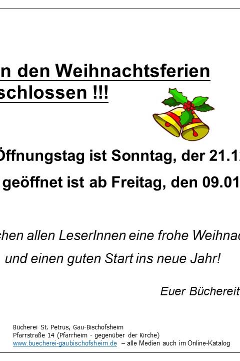 Schließung Weihnachstferien 2025