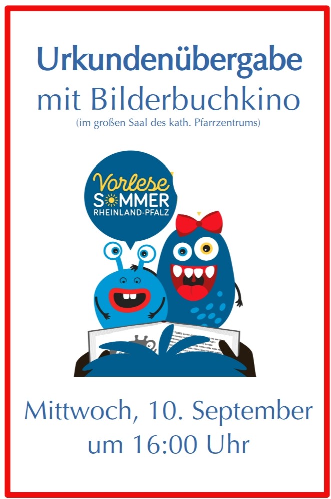 Plakat Urkundenübergabe mit Bilderbuchkino - Vorlesesommer 2025 (c) KÖB Heidesheim