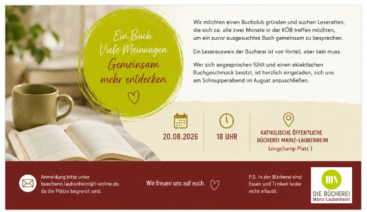 Wir freuen uns auf euch! (c) Die Bücherei Mainz-Laubenheim
