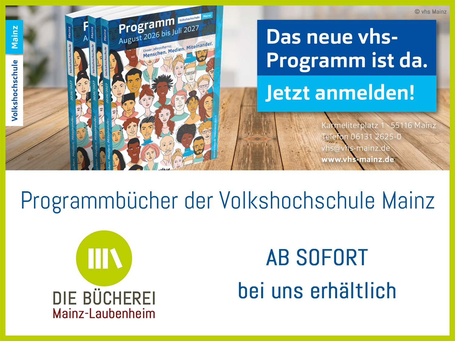 vhs Mainz-Programmbücher – bei uns erhältlich! (c) Volkshochschule Mainz