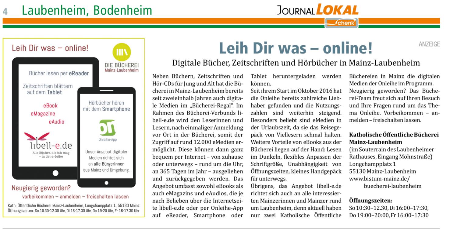 JournalLokal_2019_21_Onleihe_Buecherei_Laubenheim (c) Zeitungsverlag Schenk