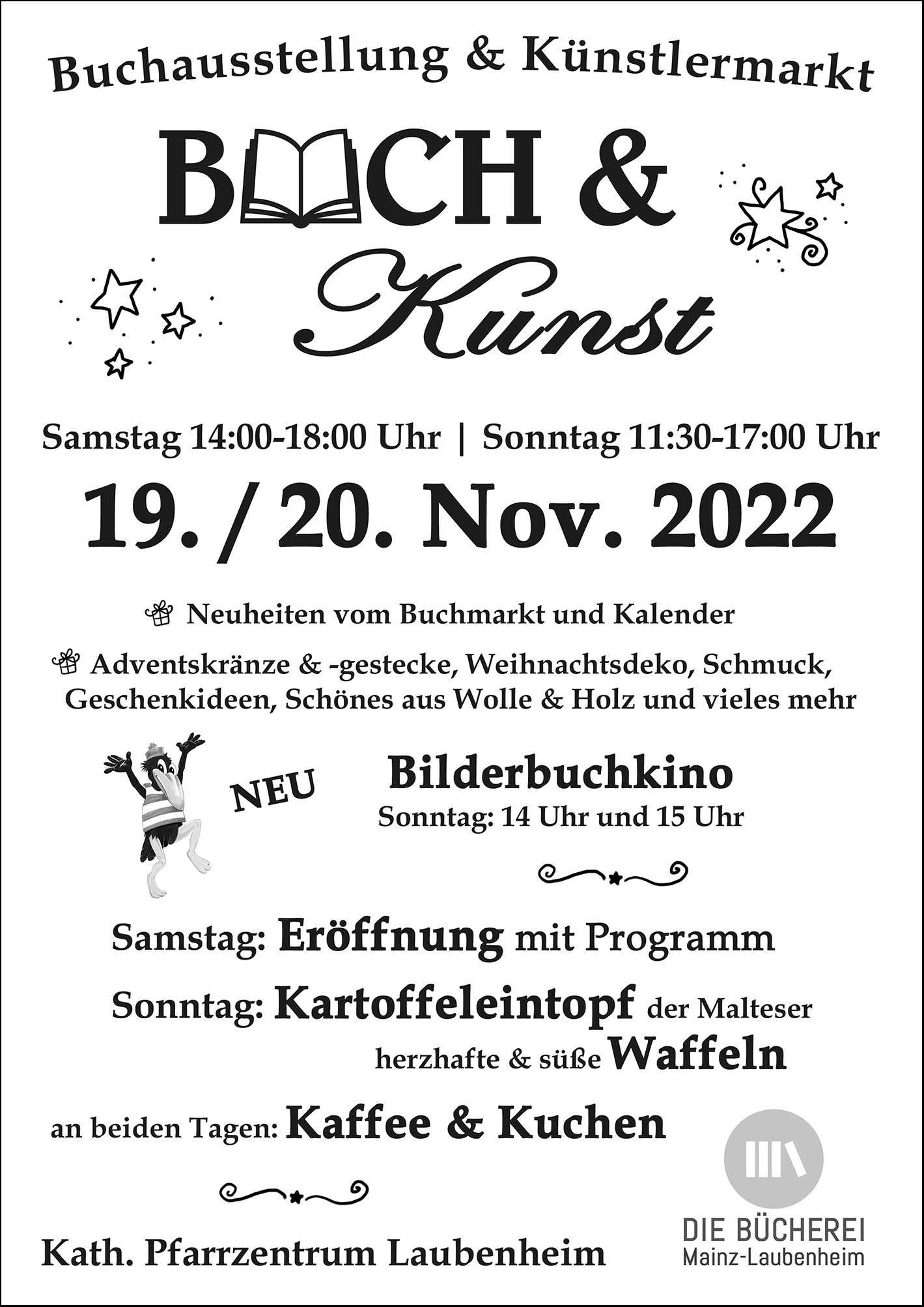 Plakat-Buch-und-Kunst-2022-Buecherei-Mainz-Laubenheim (c) Die Bücherei Mainz-Laubenheim