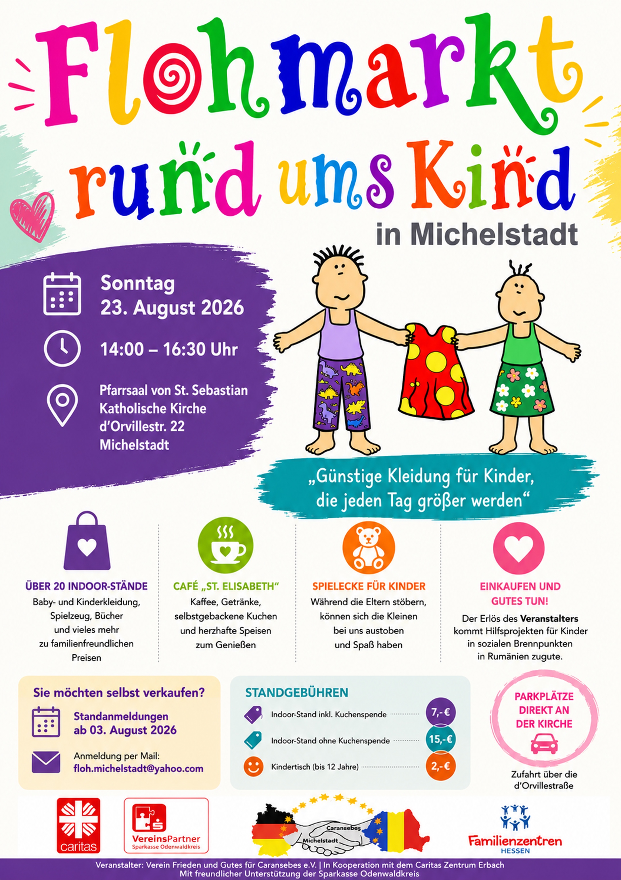 Ein Plaktat des 'Flohmarkt rund ums Kind', veranstaltet vom Verein Frieden und Gutes für Caransebes