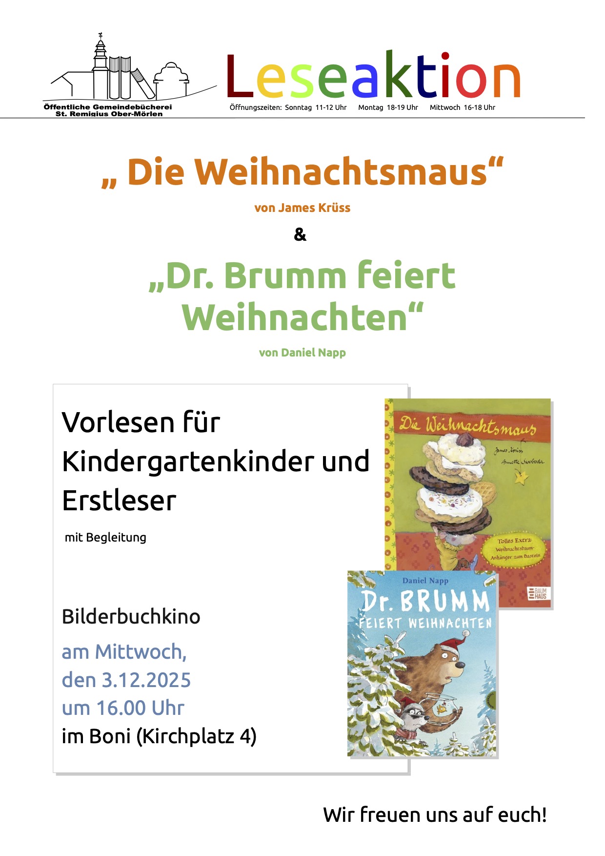 Leseaktion 3.12.2025 Plakat (c) Bücherei Team