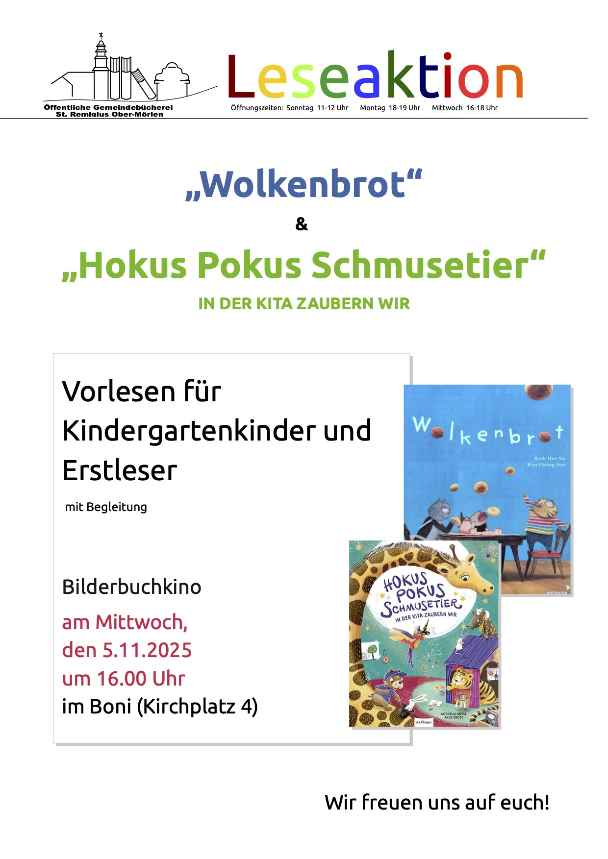 Leseaktion 5.11.2025 Plakat (c) Bücherei-Team