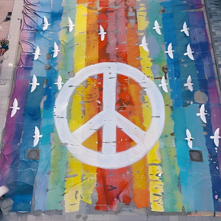 Friedenszeichen vor Regenbogenflagge