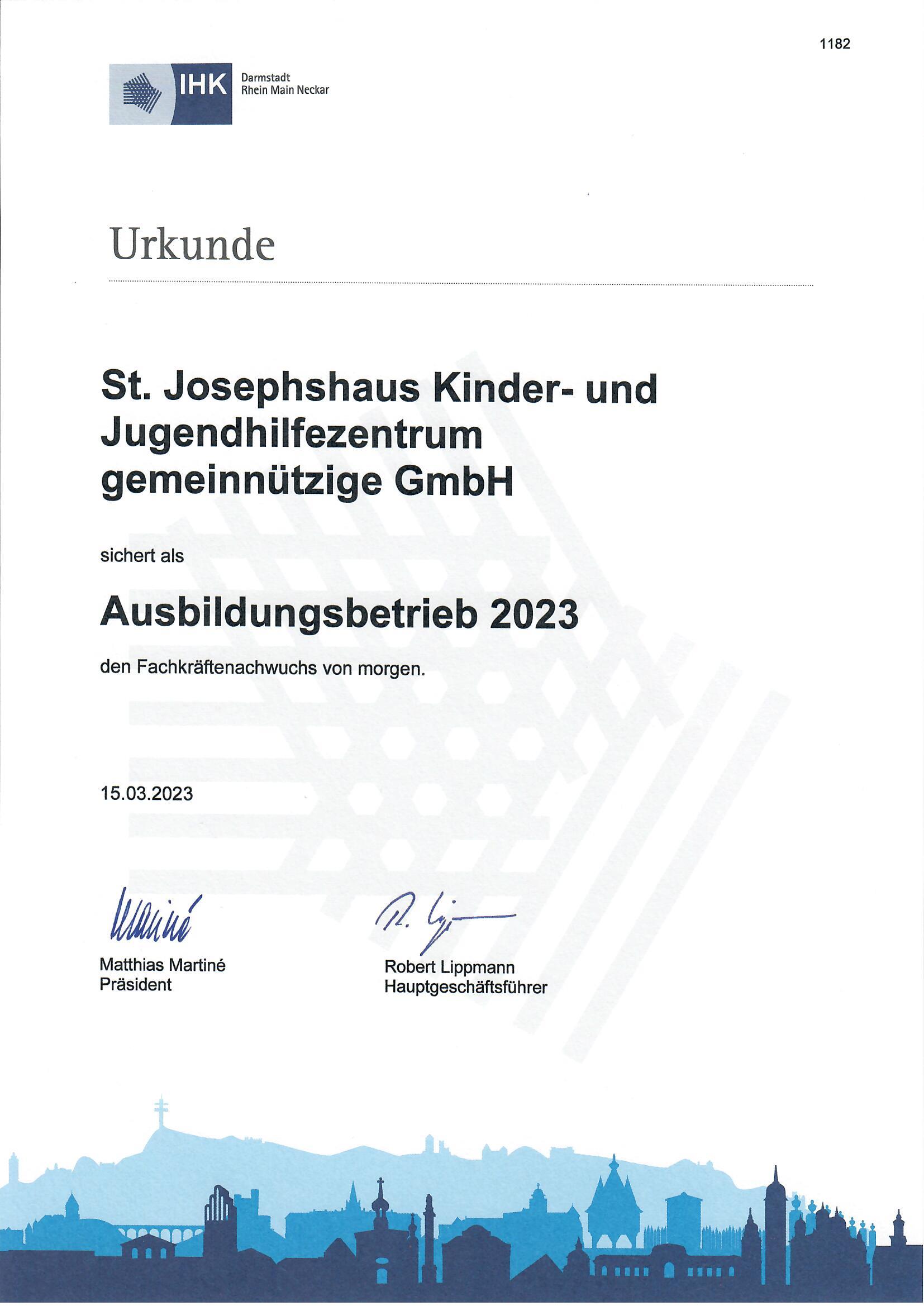 IHK Urkunde Ausbildungsbetrieb 2023