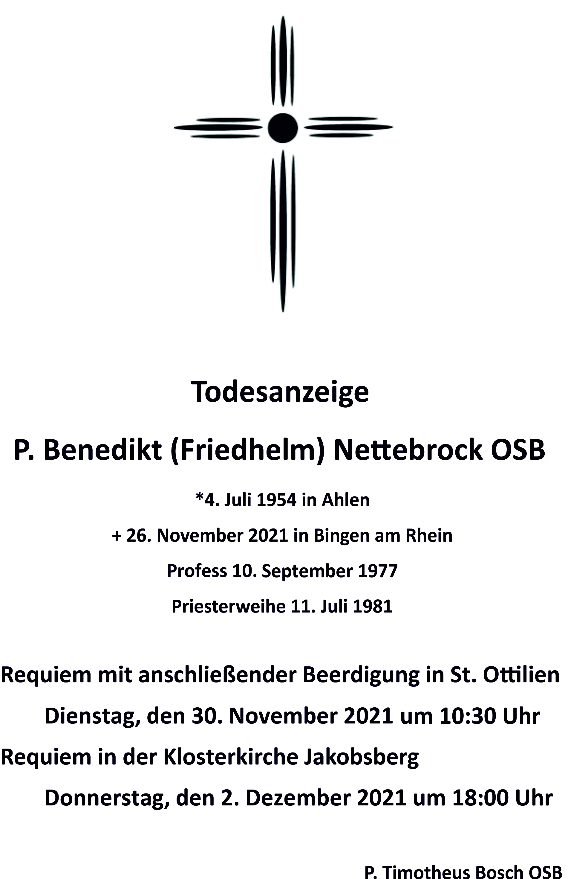 Todesanzeige_P.Benedikt (c) Kloster Jakobsberg