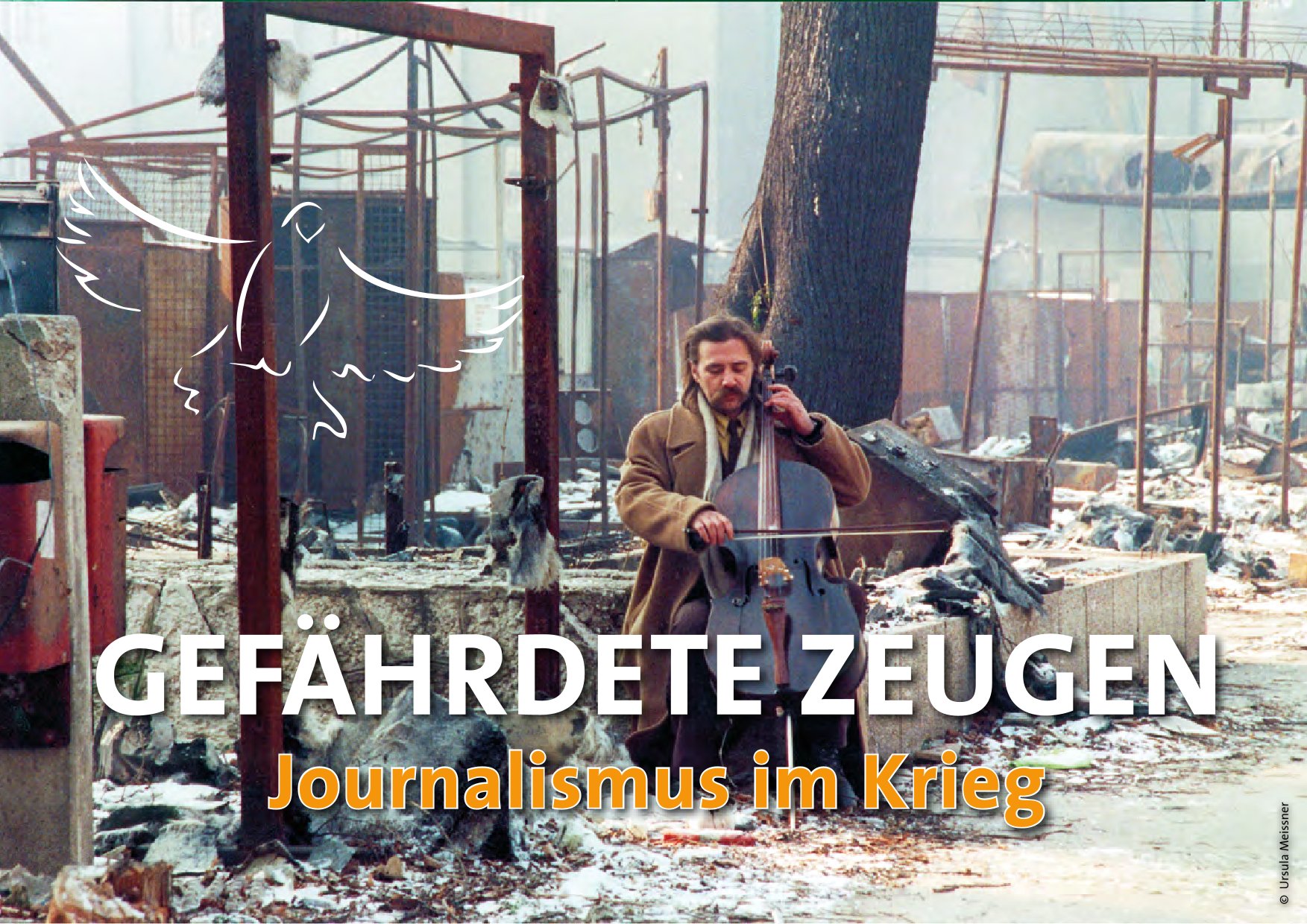 Cellospieler in zerstörtem Gebäude