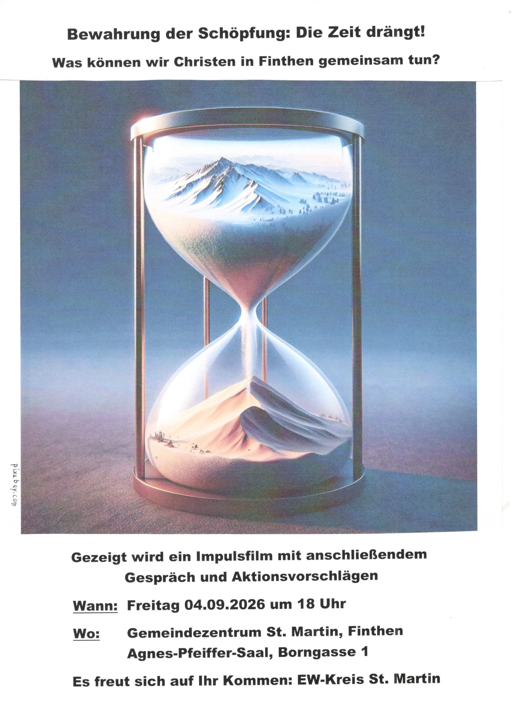 Plakat Filmvorführung zur Schöpfungszeit in Finthen