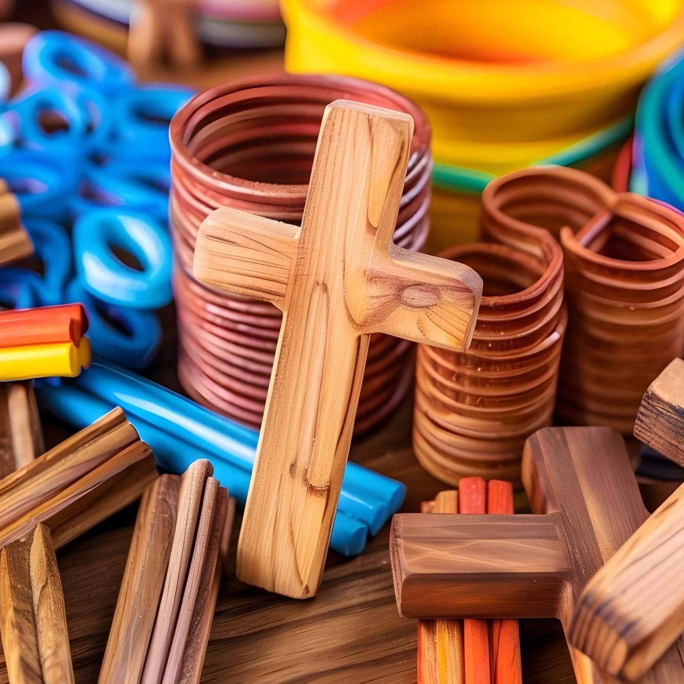 Holzkreuze und Bastelmaterialien