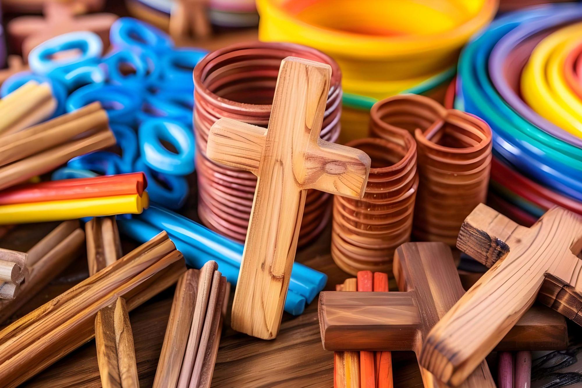Holzkreuze und Bastelmaterialien