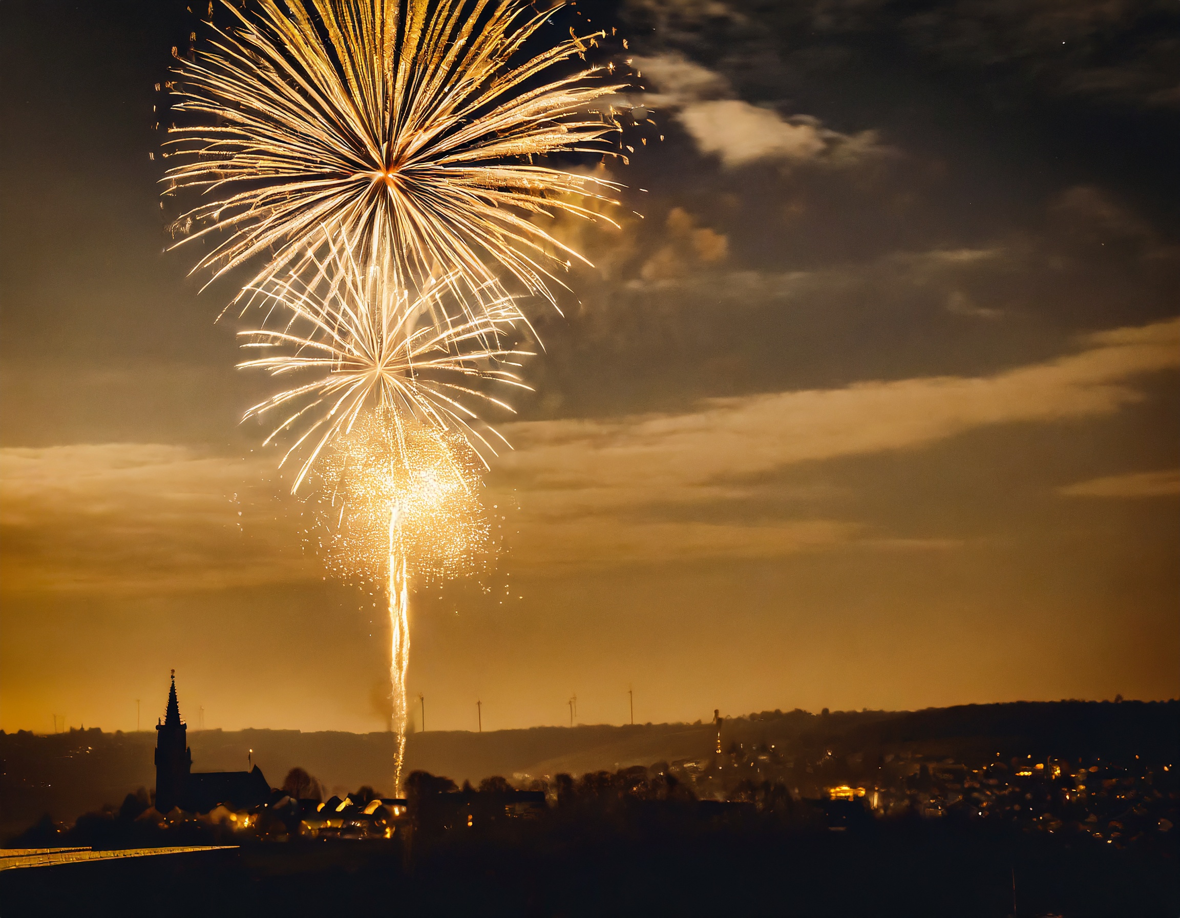 Silvester Feuerwerk am Himmel über Rheinhessen