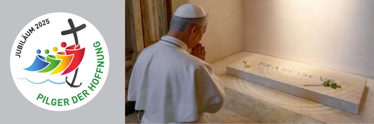 Slider Hl Jahr Papst Leo XIV am Grab von Papst Franziskus (c) www.kna.de