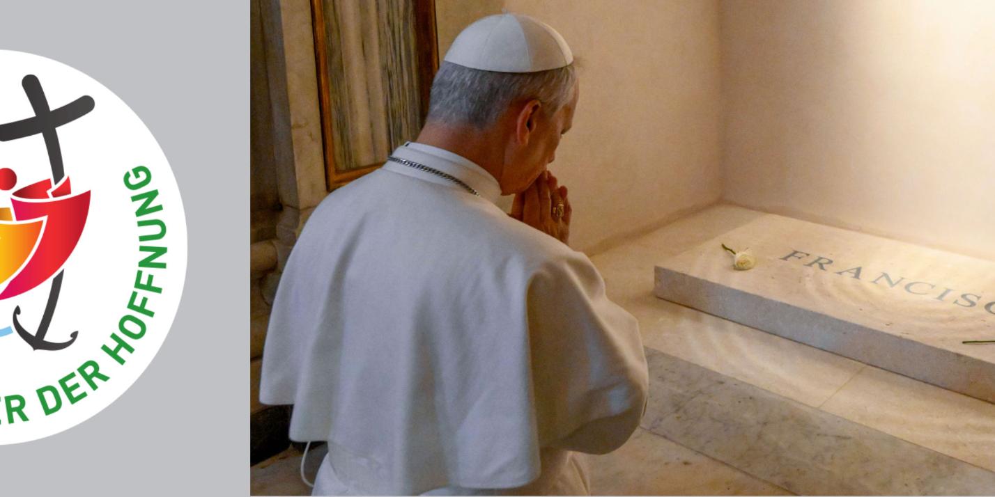 Papst Leo XIV. betet am Grab von Papst Franziskus am 10. Mai 2025 im Seitenschiff der Basilika Santa Maria Maggiore in Rom (Italien)