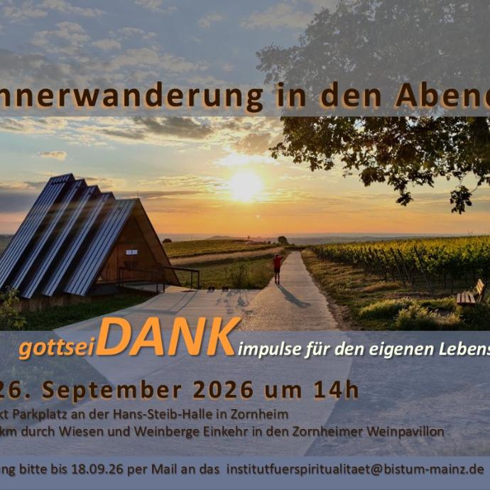 Plakat zur Männerwanderung, Zornheimer Weinpavillion mit Sonnenuntergang