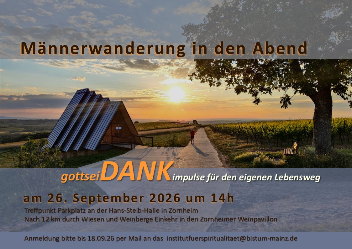 Plakat zur Männerwanderung, Zornheimer Weinpavillion mit Sonnenuntergang