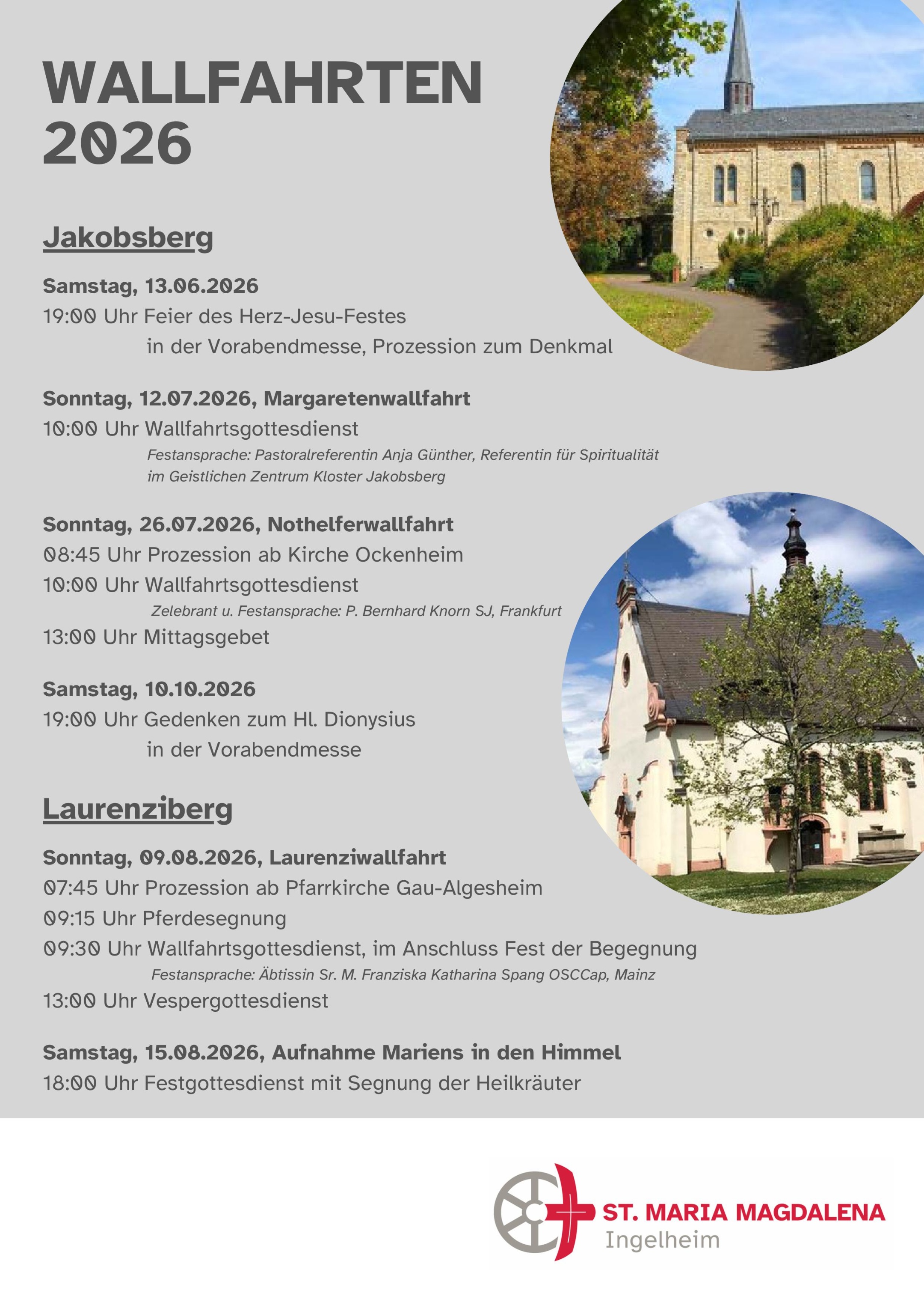 Plakat mit den Wallfahrten 2026 auf dem Jakobsberg und Laurenziberg