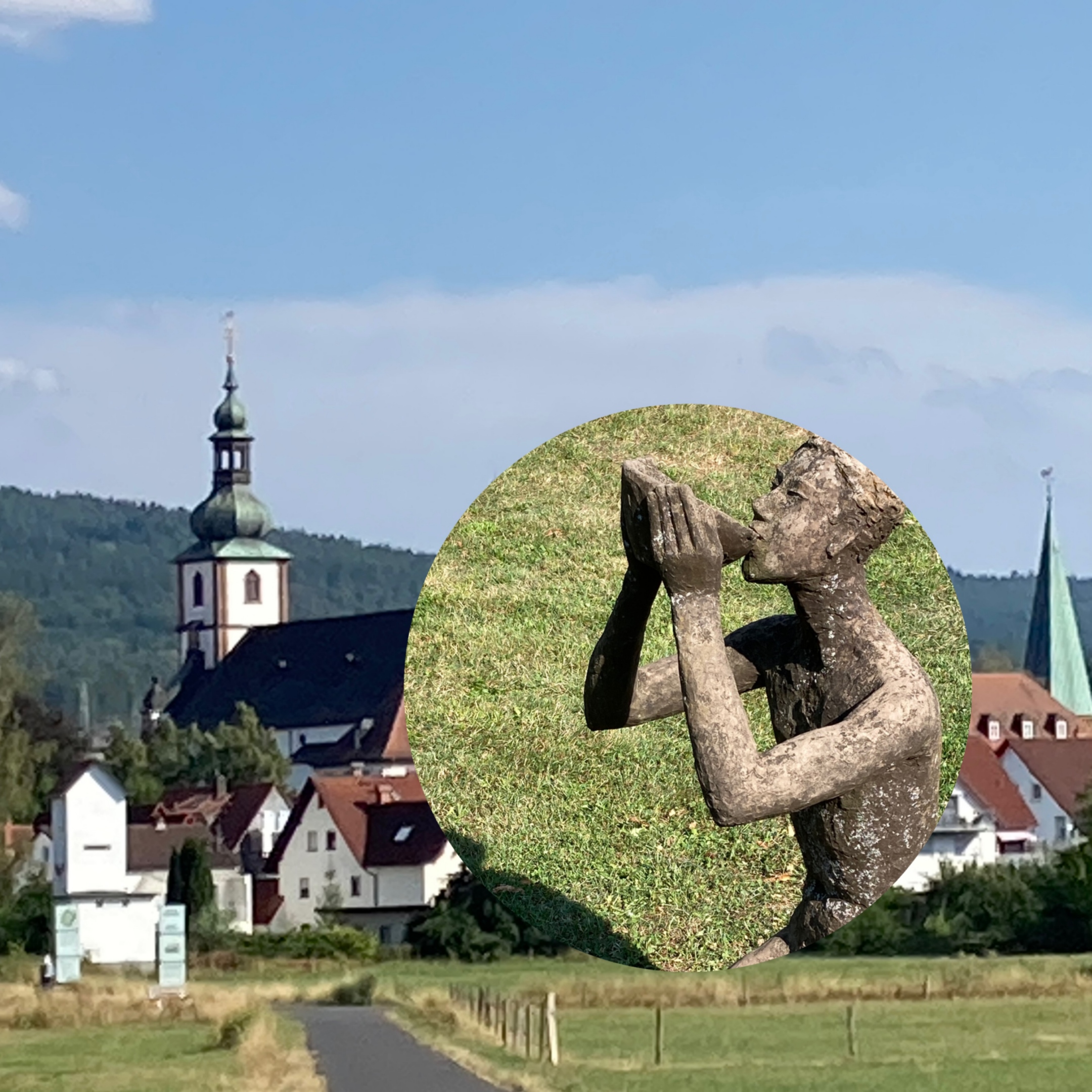 Exerzitienhaus und trinkender Mensch