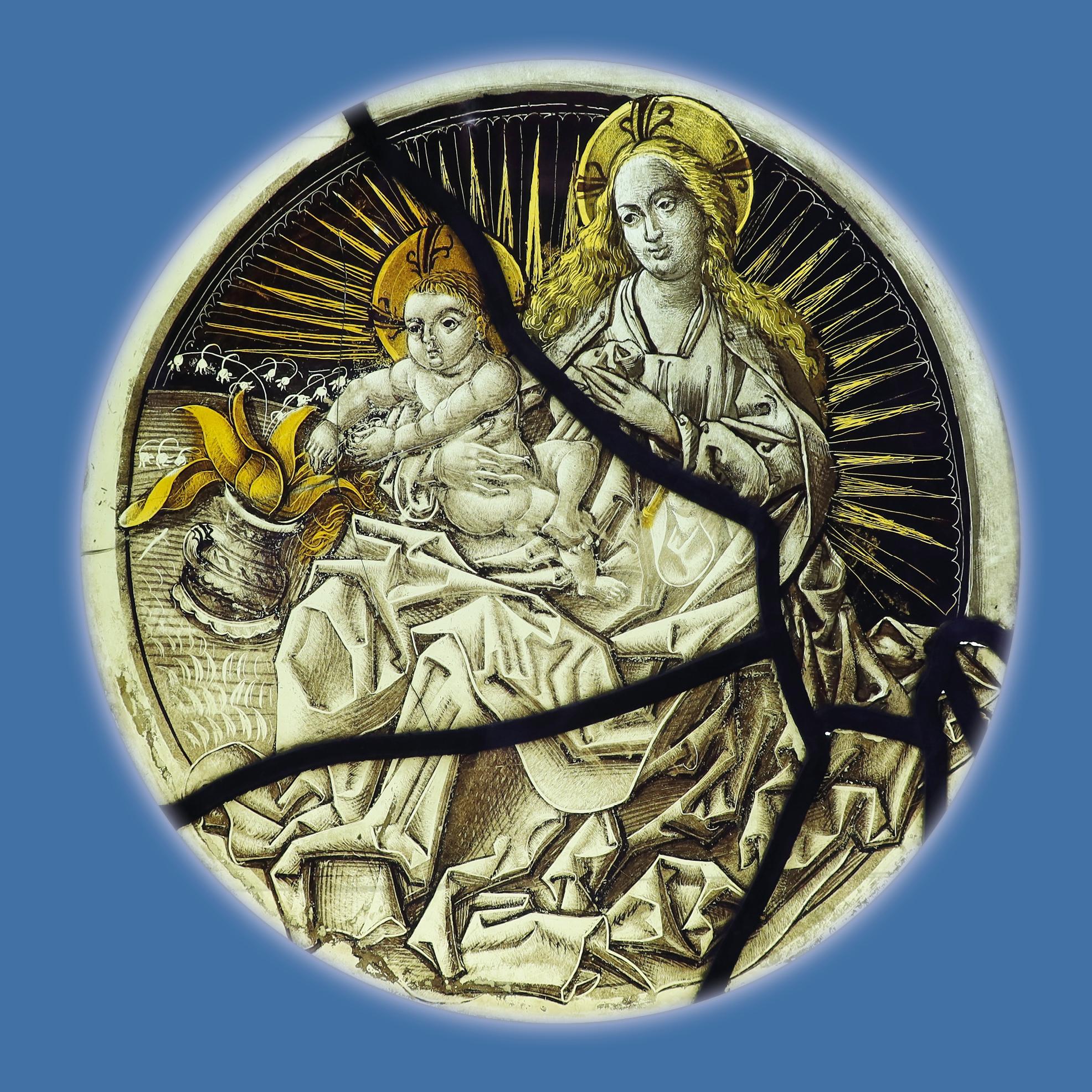 Glasmedaillon Maria mit Jesuskind ohne Beschriftung