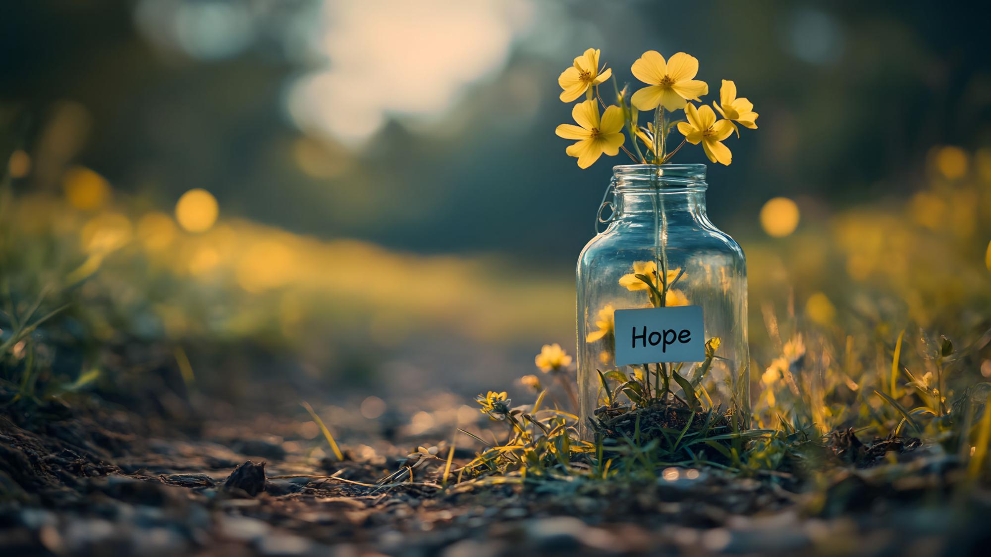 Hoffnung gelbe Blume vor Landschaft