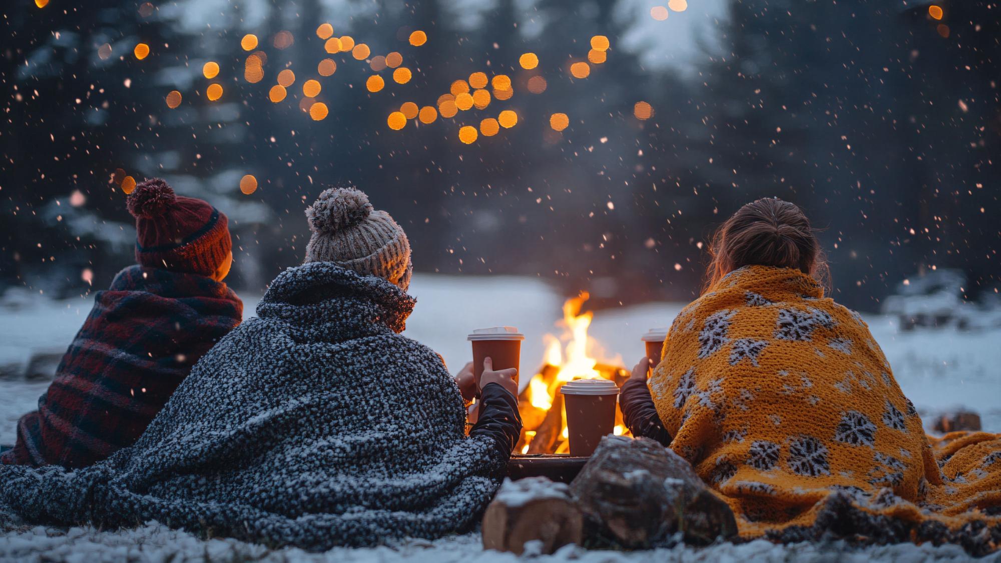 Menschen am Winterlagerfeuer