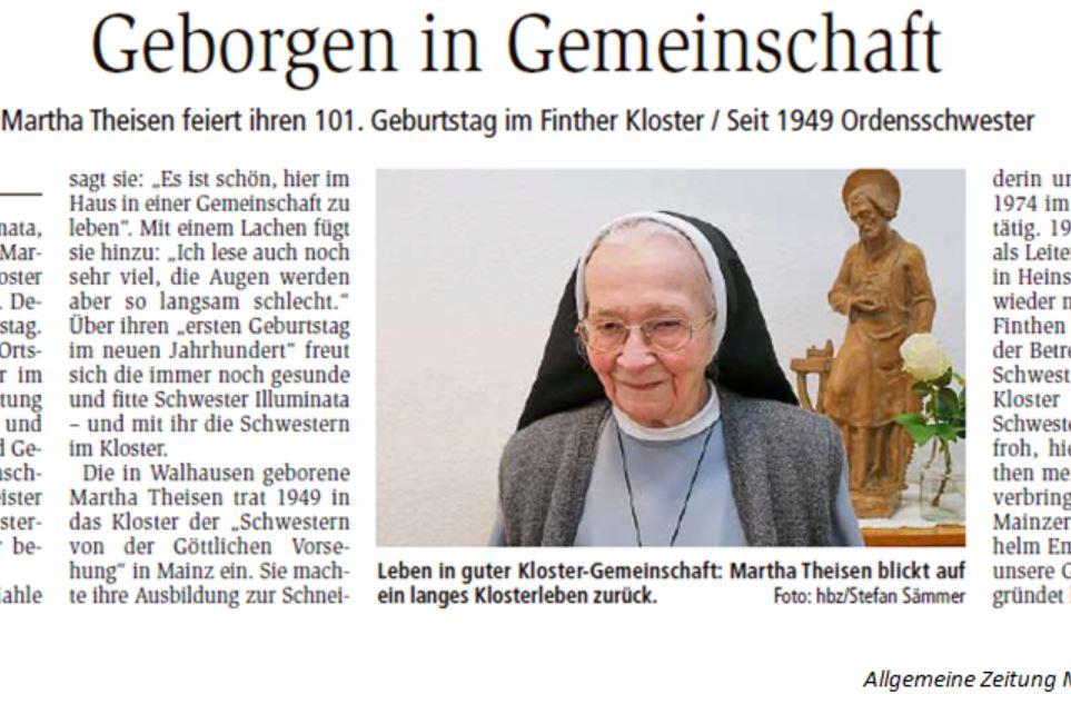Schwester Illuminata 101 Jahre