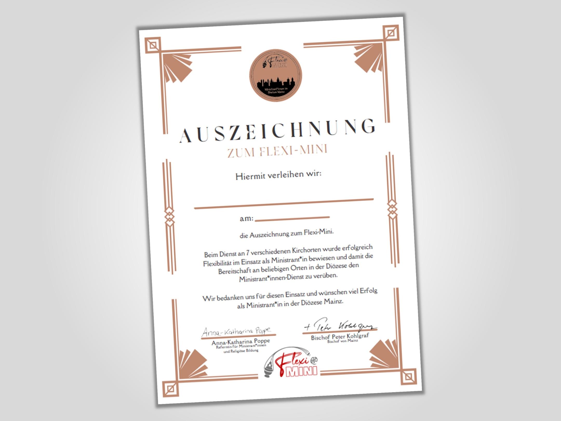 Beispiel Urkunde (c) Ref. Ministrant*innen, Bistum Mainz Beispiel Urkunde