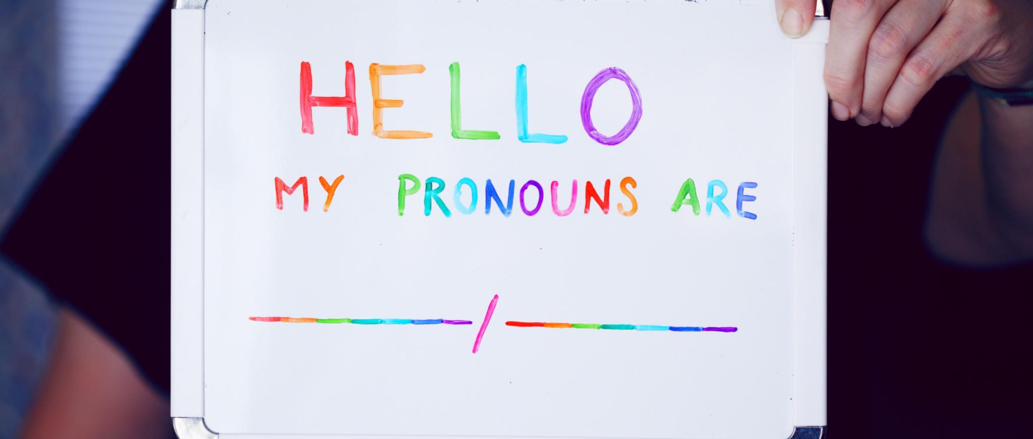 Auf einem Pappteller steht butn geschrieben - Hello my Pronomes are ...